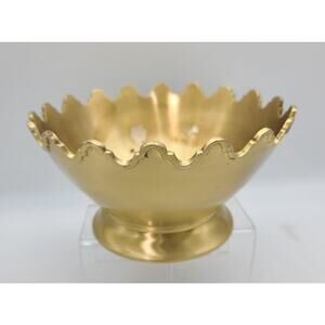 VTG Regency Brass Pedestal Crown Bowl Scallop Edge Planter Centerpiece 8" Dia